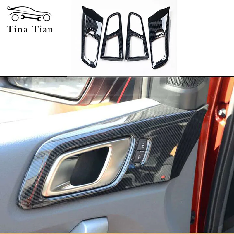 

4 pieces Carbon fiber color Door Handle Bowl Frame Decorator Cover for Ford Ranger Everest Endeavour accessories 2015-2019