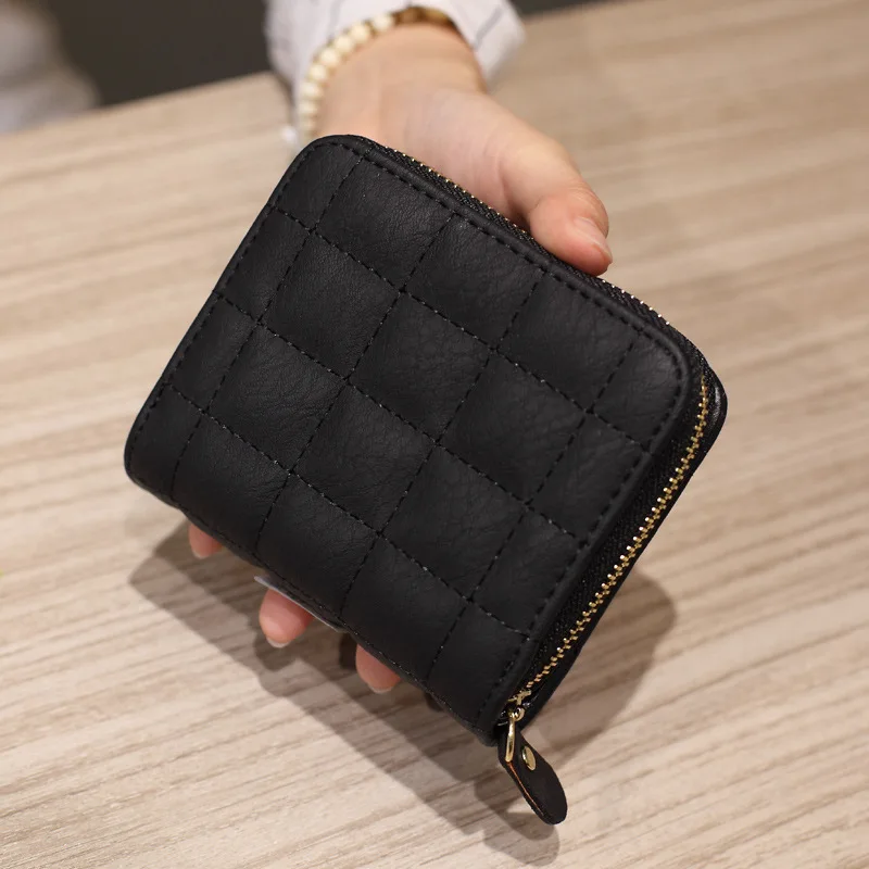 Black Женские Короткие Кошельки из искусственной кожи, женские клетчатые кошельки, клетчатый держатель для карт, кошелек, Модный женский маленький кошелек на молнии с отделением для монет - Цвет: Black