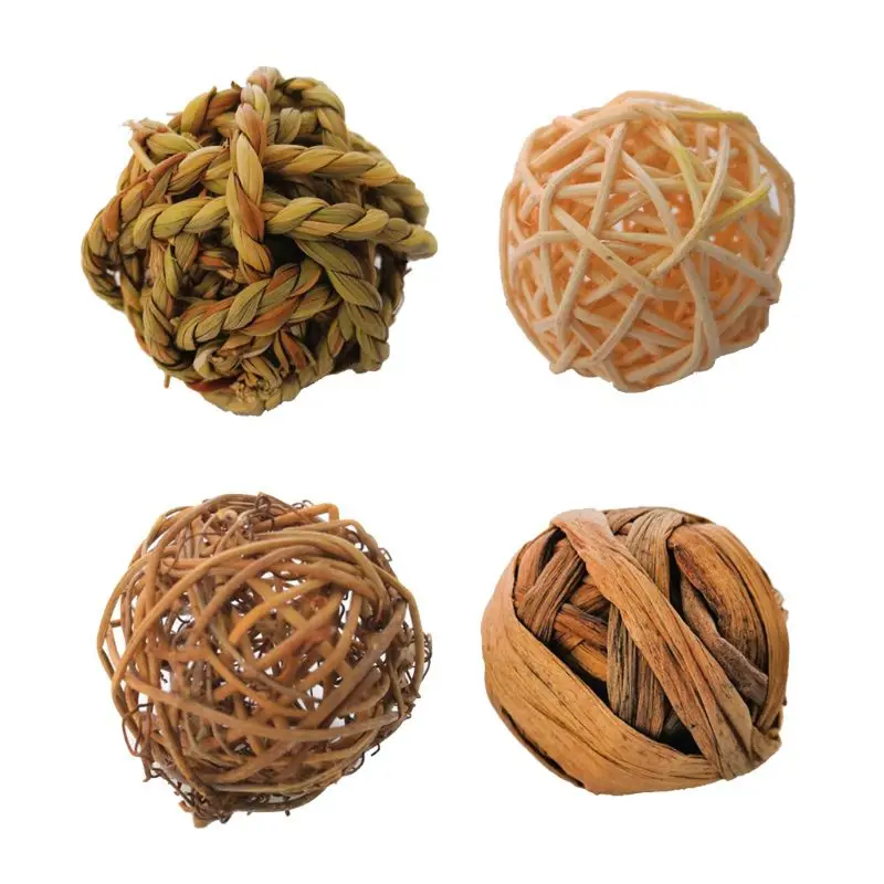 

4Pcs Natural Small Animal Activity Chew Toys Rabbits Bird Parrot Play Rattan Balls