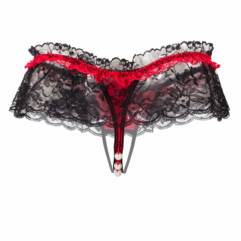 Женские сексуальные стринги с жемчугом кружевные прозрачные трусики без