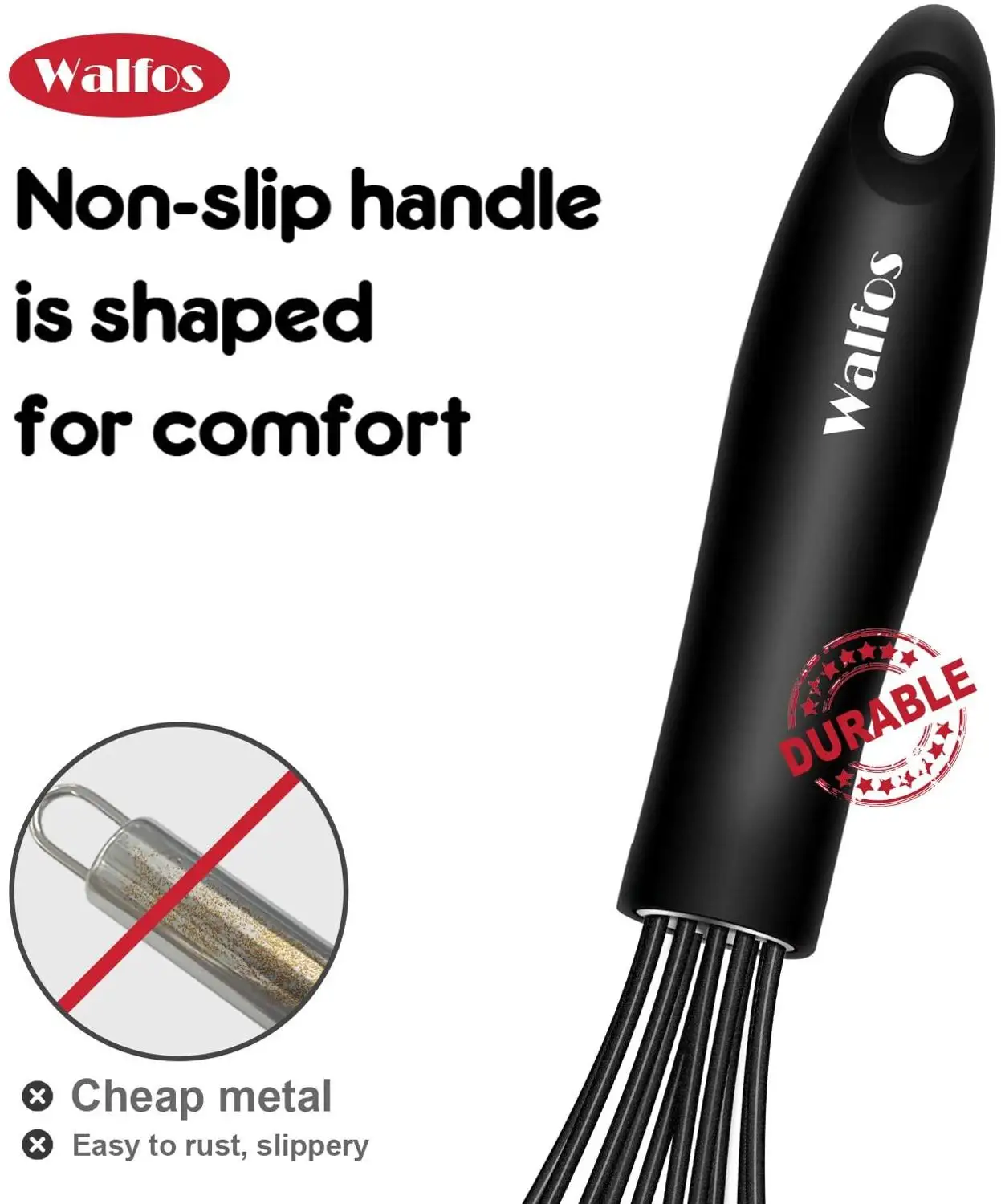Walfos Silicone Whisk Stainless Steel Wire - Heat Resistant Kitchen Whisks For Non-Stick Egg Foamer Stirrer Tool | Дом и сад