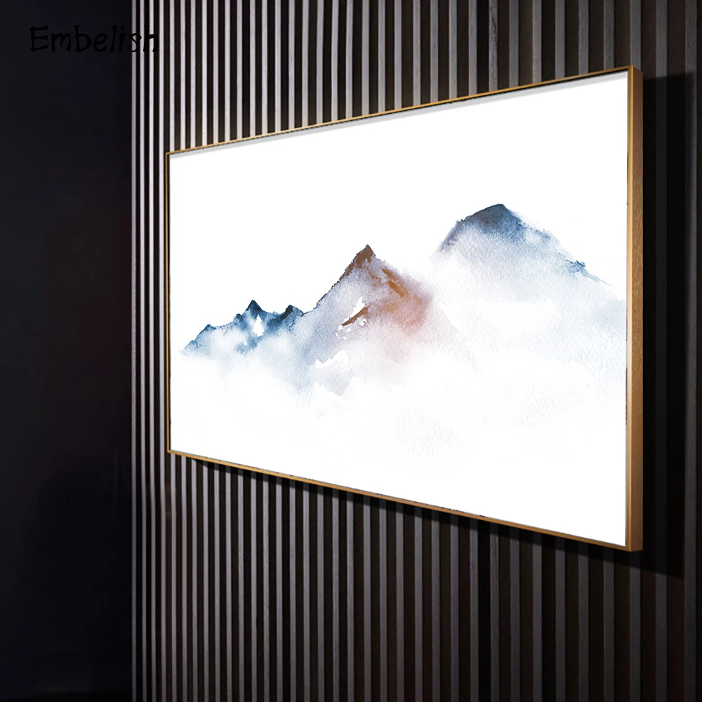 

1 Pieces Modern Landscape Pictures For Living Room Far Blue Mountains In Mist Poster Home Decor Chinese Style HD Canvas Painting