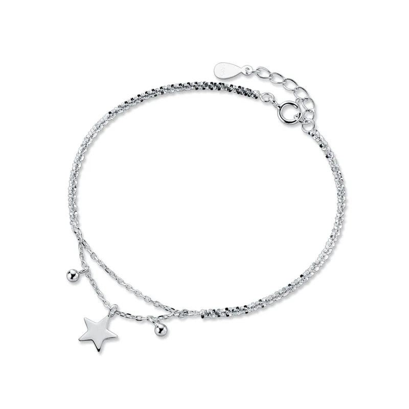 

MloveAcc S925 Sterling Silver Smooth Beads Star Double Twist Chain Bracelet for Women Lady Daughter Fine Jewelry