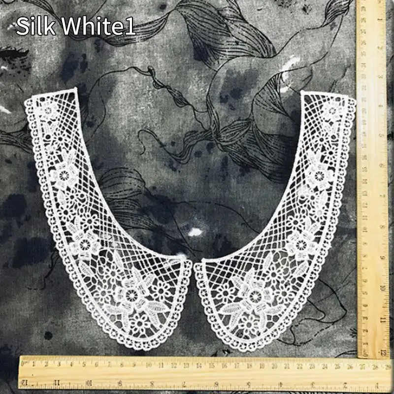 Silk White1 1 шт. женская одежда пара Цветочная вышивка DIY ручной работы полые воротник кружева дизайн орнамент ложный воротник - Color: Silk White1