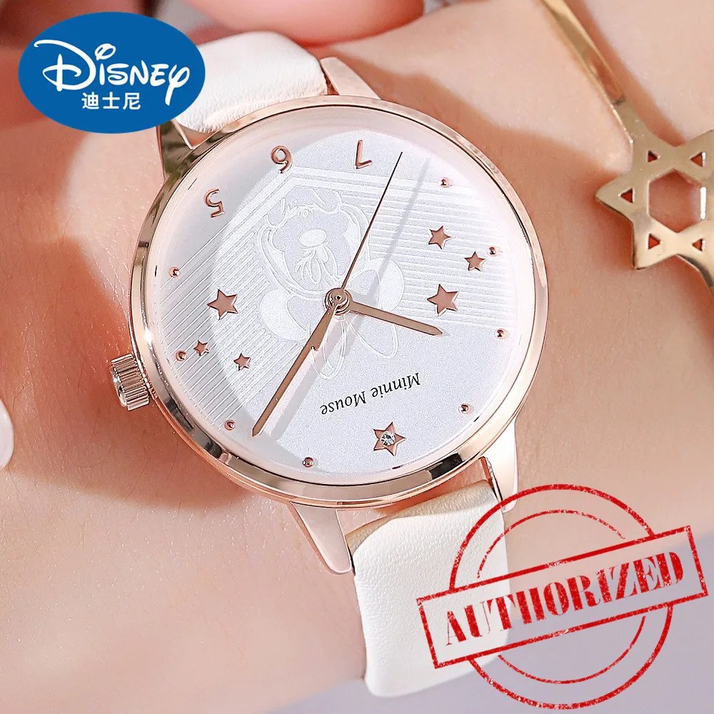 Модные женские кожаные повседневные часы disney Minnie mouse аналоговые кварцевые