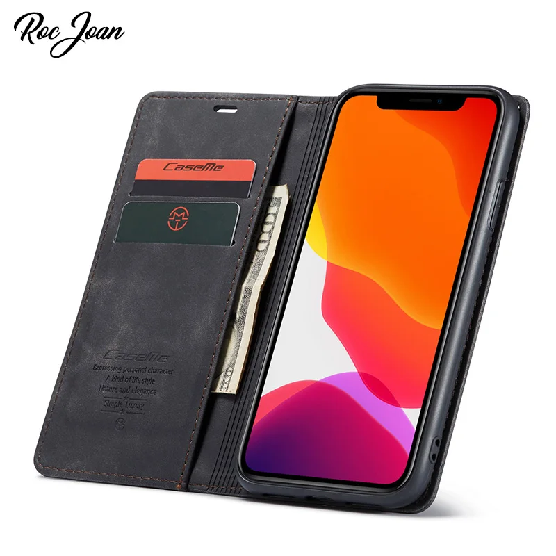 Кожаный чехол бумажник с 2 отделениями для карт Apple iPhone 11 Pro Max X XS XR 8 7 Plus 6 6S 5 5S SE 1