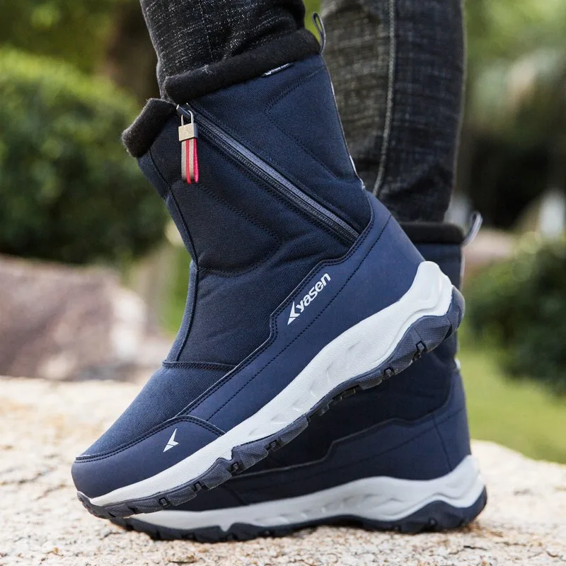 Мужские теплые ботинки с молнией сбоку черные уличные повседневные короткие на