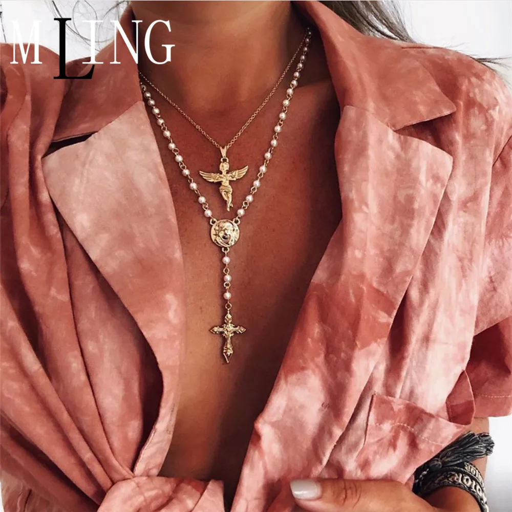 Винтажное золотистое многослойное ожерелье чокер в богемном стиле жемчужная