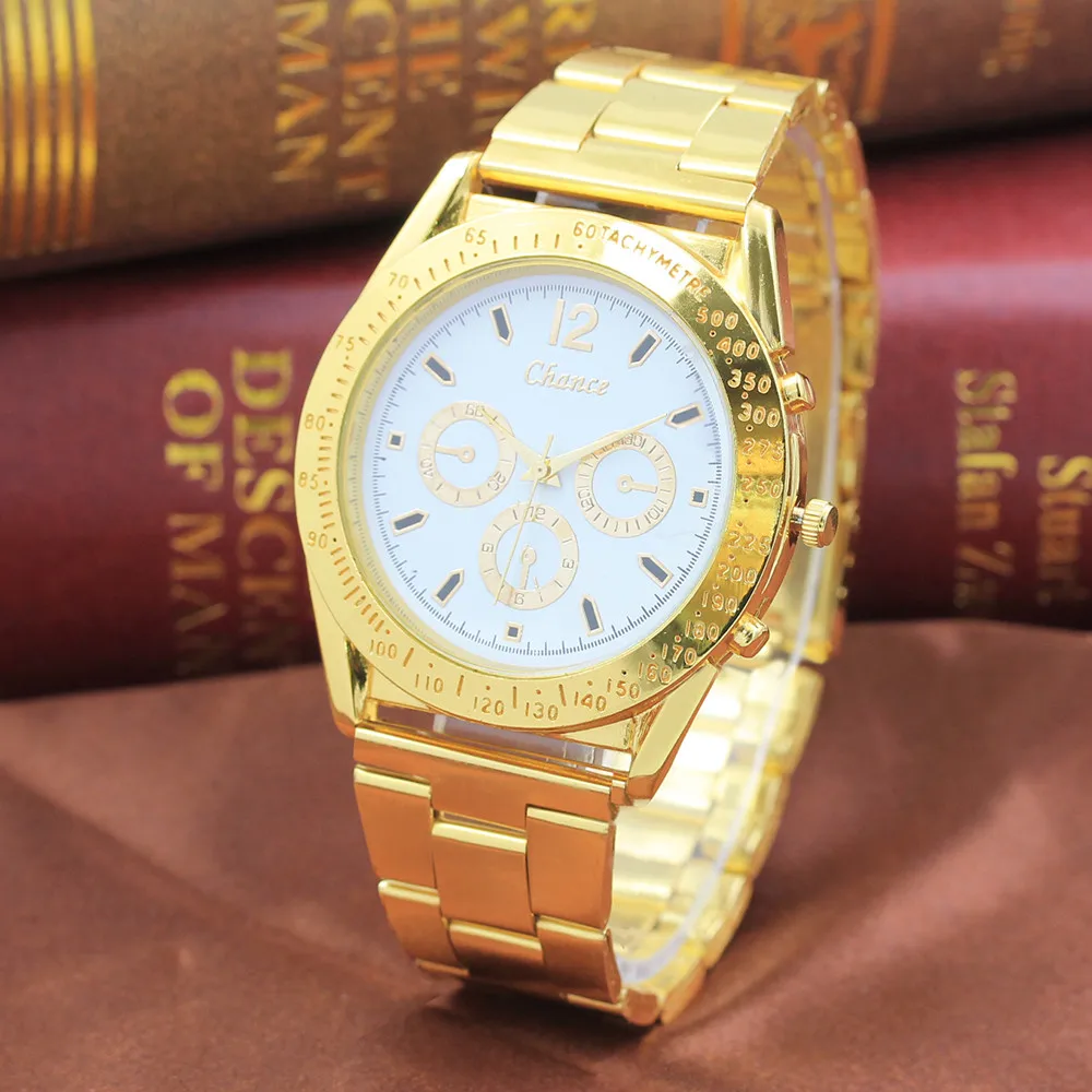 Мужские модные часы с кристаллами и тахиметром стальные шестью контактами