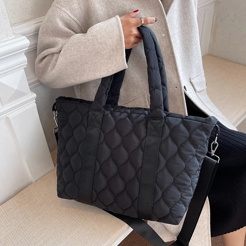 

Quilted Nylon Large Tote for Women 2021 Hit Winter Fashion Brand Designer Ladies Big Shoulder Bags Shopper Top Handle Handbag