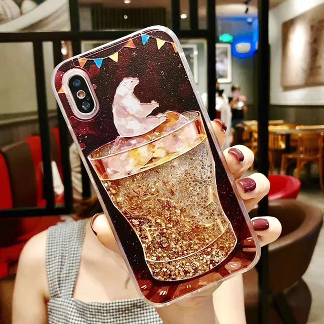 Блестящая Жидкостная динамика зыбучие пески чехол для iPhone 5 5S SE 6S 6 7 8 Plus X XR XS 11 Pro MAX Dream Единорог блестящий чехол для телефона - Цвет: polar bear