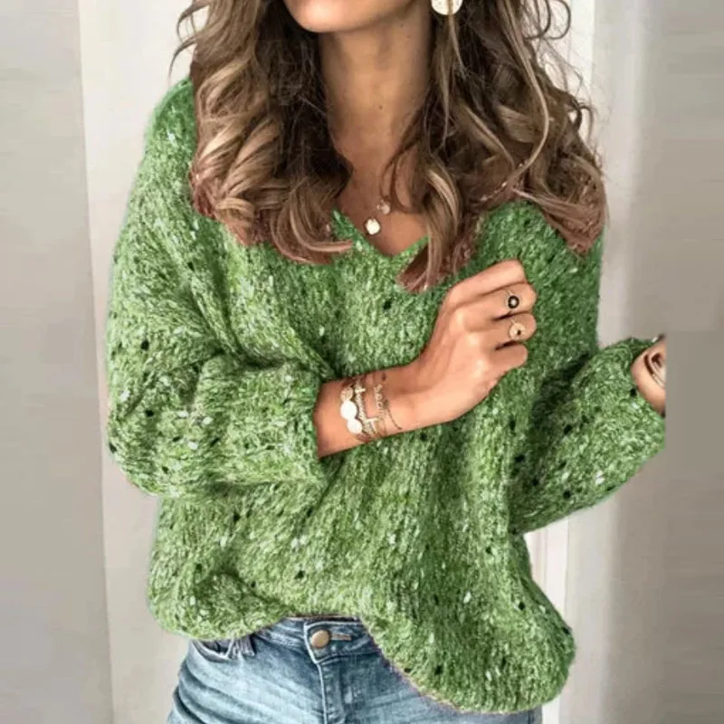 Autumn Winter Casual V-neck Sweaters Women Long Sleeve Knitted Pullovers Female Loose Tops Pull Jumper Drop Shipping 2XL |