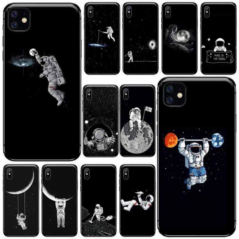 

Astronaut Space Stars Milky Way Phone Case for iPhone 11 12 pro XS MAX 8 7 6 6S Plus X 5S SE 2020 XR Soft silicone Cover Funda