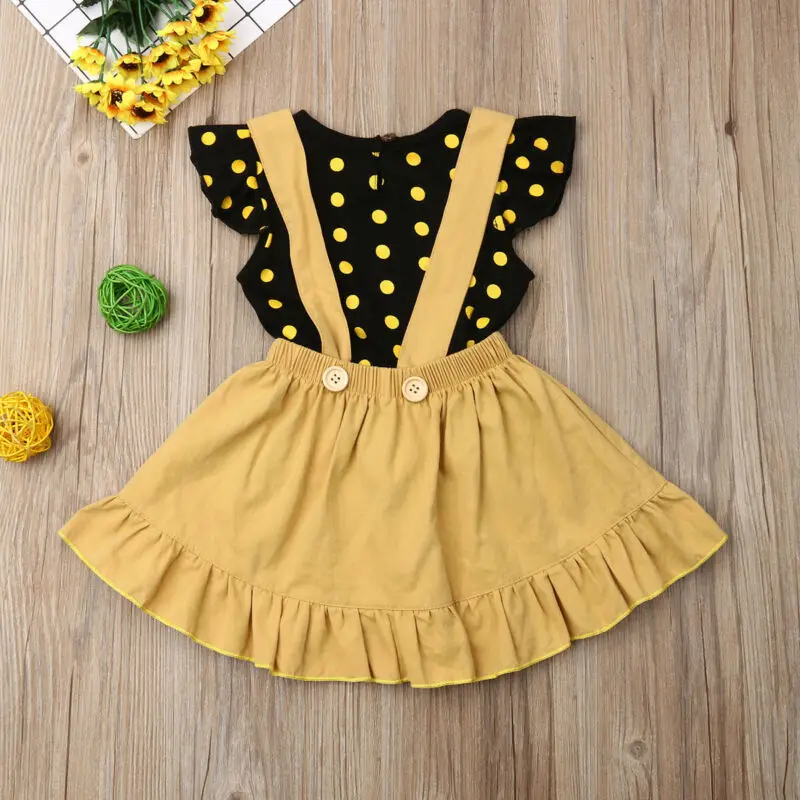 

US Toddler Kid Baby Girl Outfit Clothes Dot T-shirt Tops+Strap Dress Skirt 2PCS