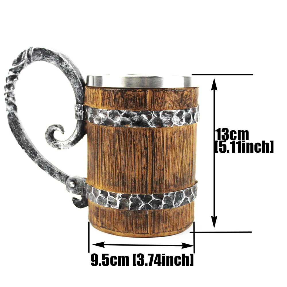 Viking Style Mug Stainless Steel Resin Coffee Beer Viking Wooden Barrel Gift Cup 