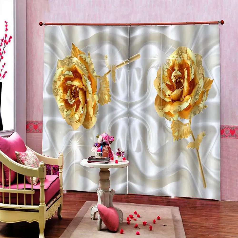 Роскошные Пользовательские 3D шторы золотые розы для гостиной спальни офиса