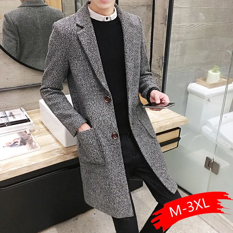 Autumn And Winter Men's Slim Woolen Coat Korean Long Section Fashion Woolen Coat