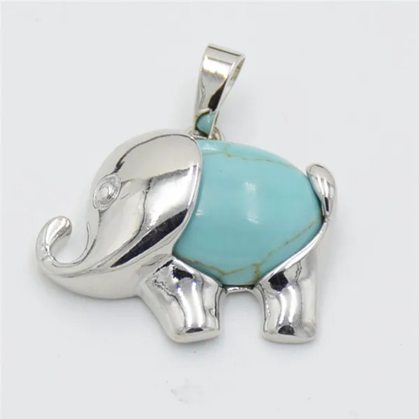 turquoise Энергетические милые Подвески в виде слона, аметисты, розы, кварцы, кристалл, опал, Лапис, камень, ожерелье, подвеска для девочек, детские ювелирные изделия - Окраска металла: turquoise