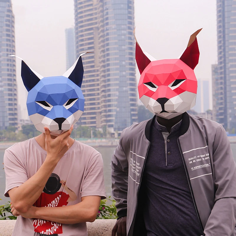 3D Бумага животное Рысь Кот Голова маска головные уборы DIY Бумажная модель