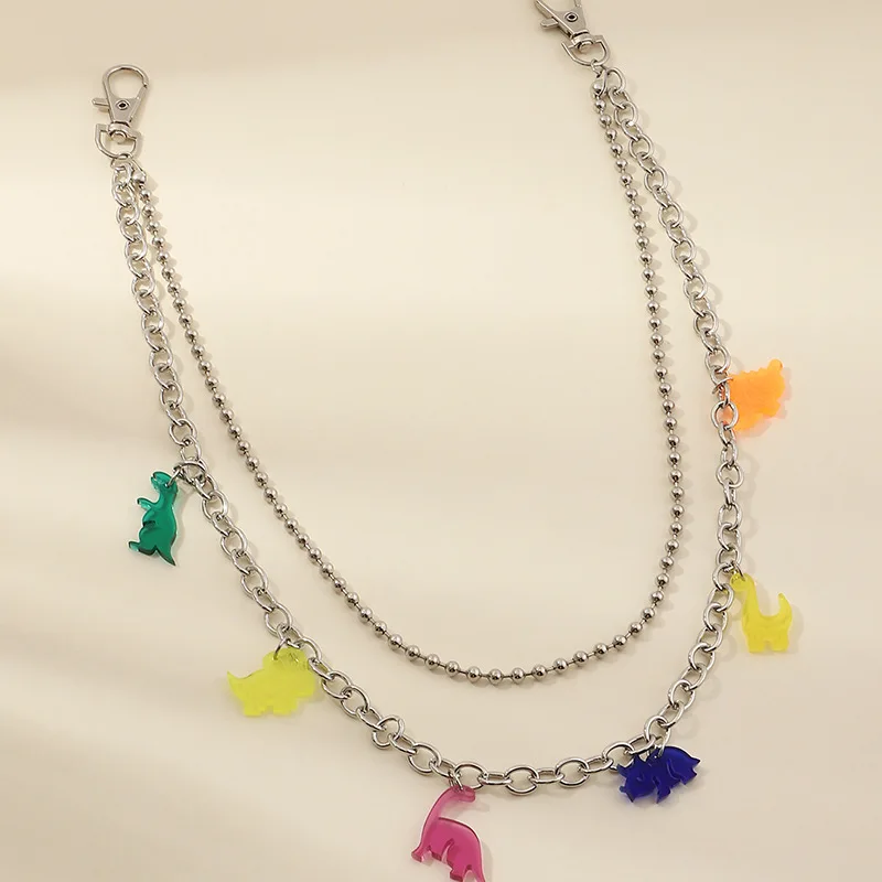 Двойной Слои панк хип-хоп брюки цепью пояс брелок Мода красочные подвеска в виде