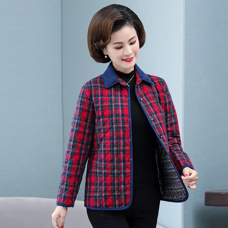 Женская клетчатая куртка на осень и зиму тонкие хлопковые стеганые пальто в
