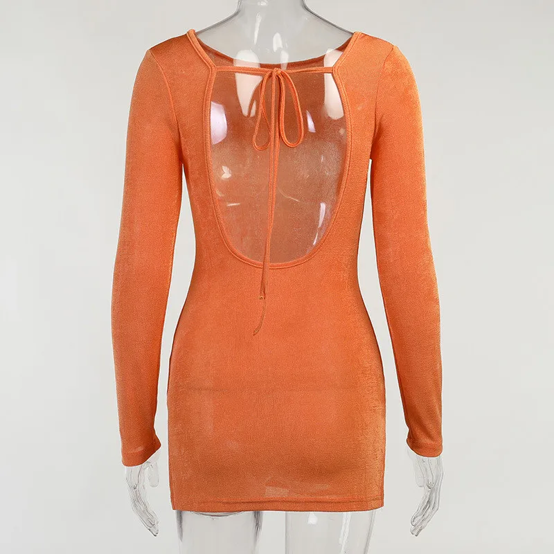 

Sexy Long Sleeve Backless Party Dress Women Dresses Summer Fashion Bandage Lace Up Bodycon Dress Female Solid Outfits Vestidos
