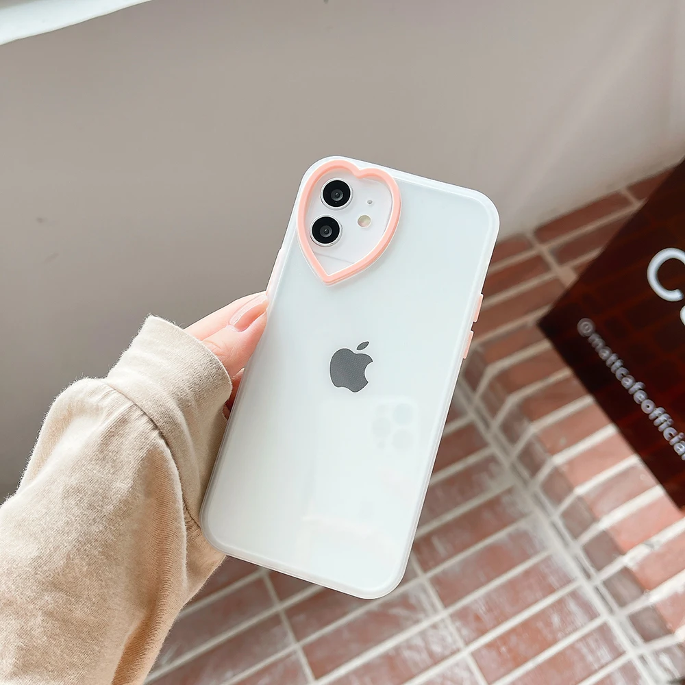 

KQCCY Original Love Heart Transparent Silicone Phone Case for Iphone 11 12 Pro Max Mini XR XS X 7 8 Plus Case Back Cover Tpu