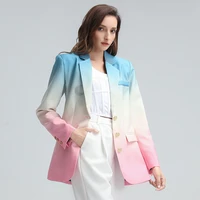 hit color blazer for women notched long sleeve patchwork embroidery casual coat female fashion new clothing