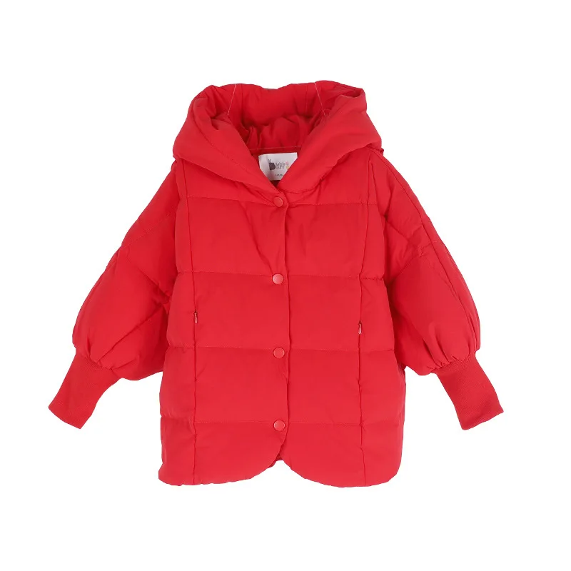 Красный пуховик для девочек с рукавом летучая мышь однотонная куртка | Мать и