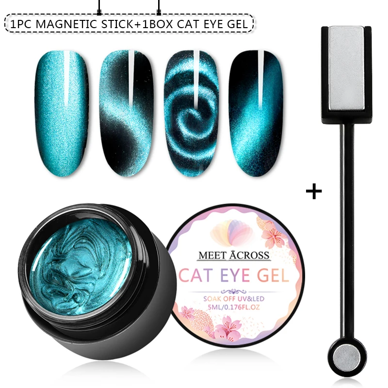 

MEET ACROSS 2Pcs Magnet Nail Gel Polish Set 5D Cat Magnetic UV Gel Nail Polish Chameleon Magnetic Gel Varnishes Soak Off Enamel