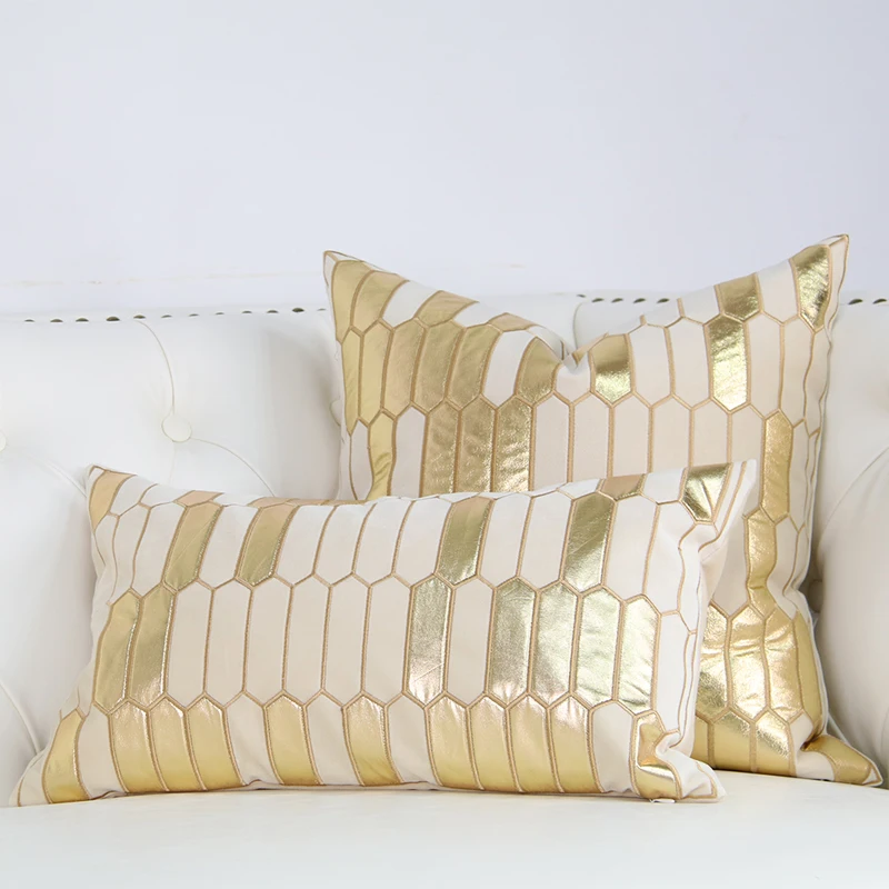 Роскошный чехол для подушки с золотой геометрической вышивкой декоративный