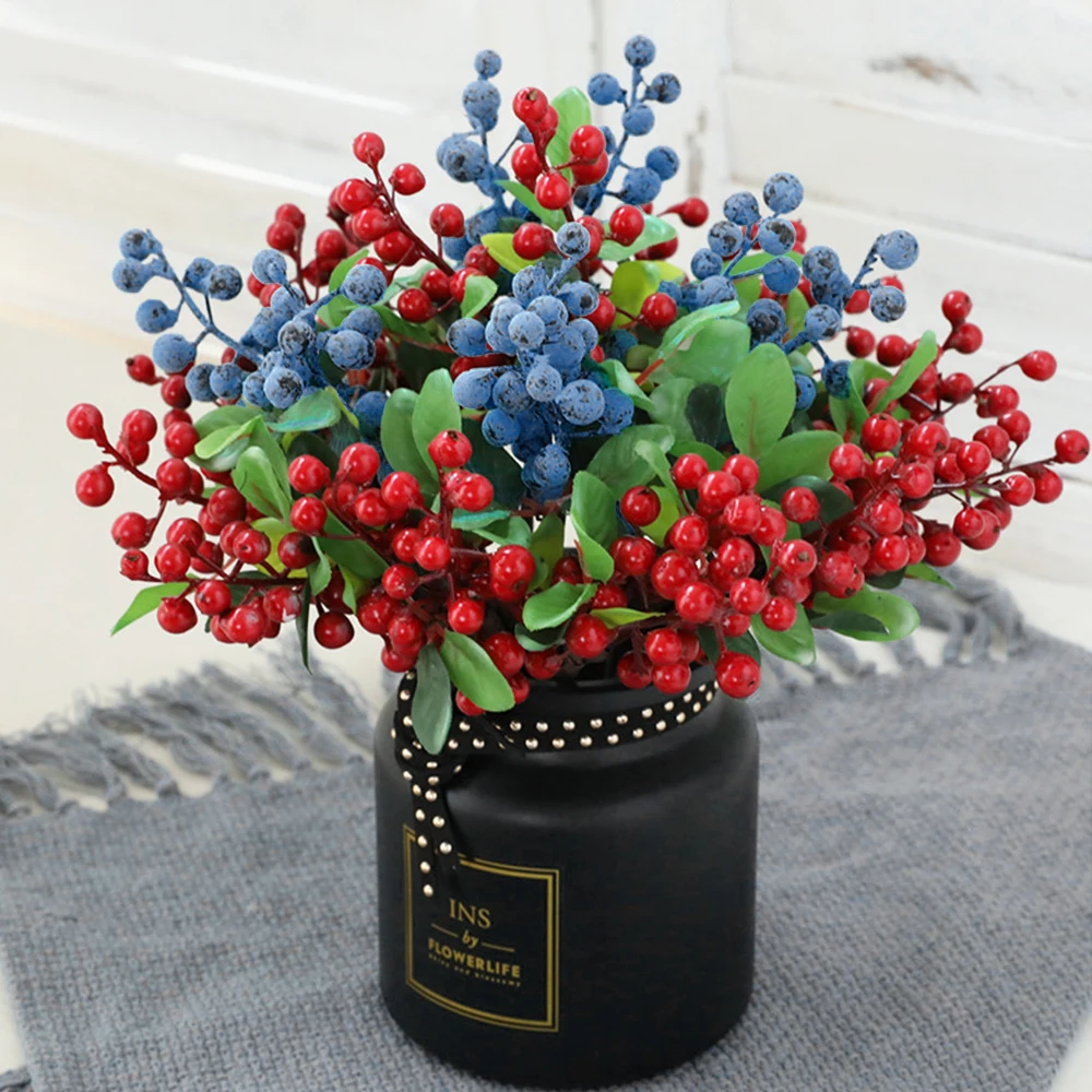 

10pcs/bundle Artificial Blueberry Plant Flower Bud Fake Plants Silk Flower Decorative Wreath Berry For Wedding Home Party Decor
