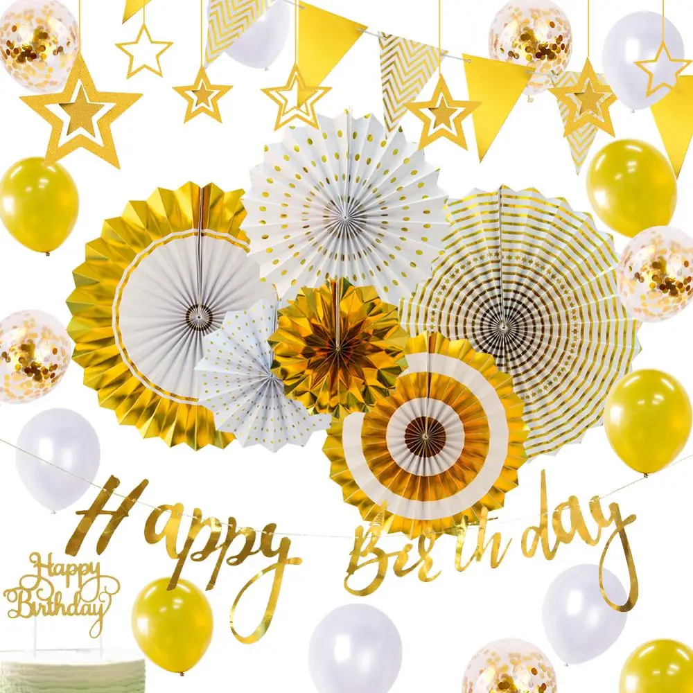 Украшение на день рождения баннер шары топпер для торта бумажный веер дня