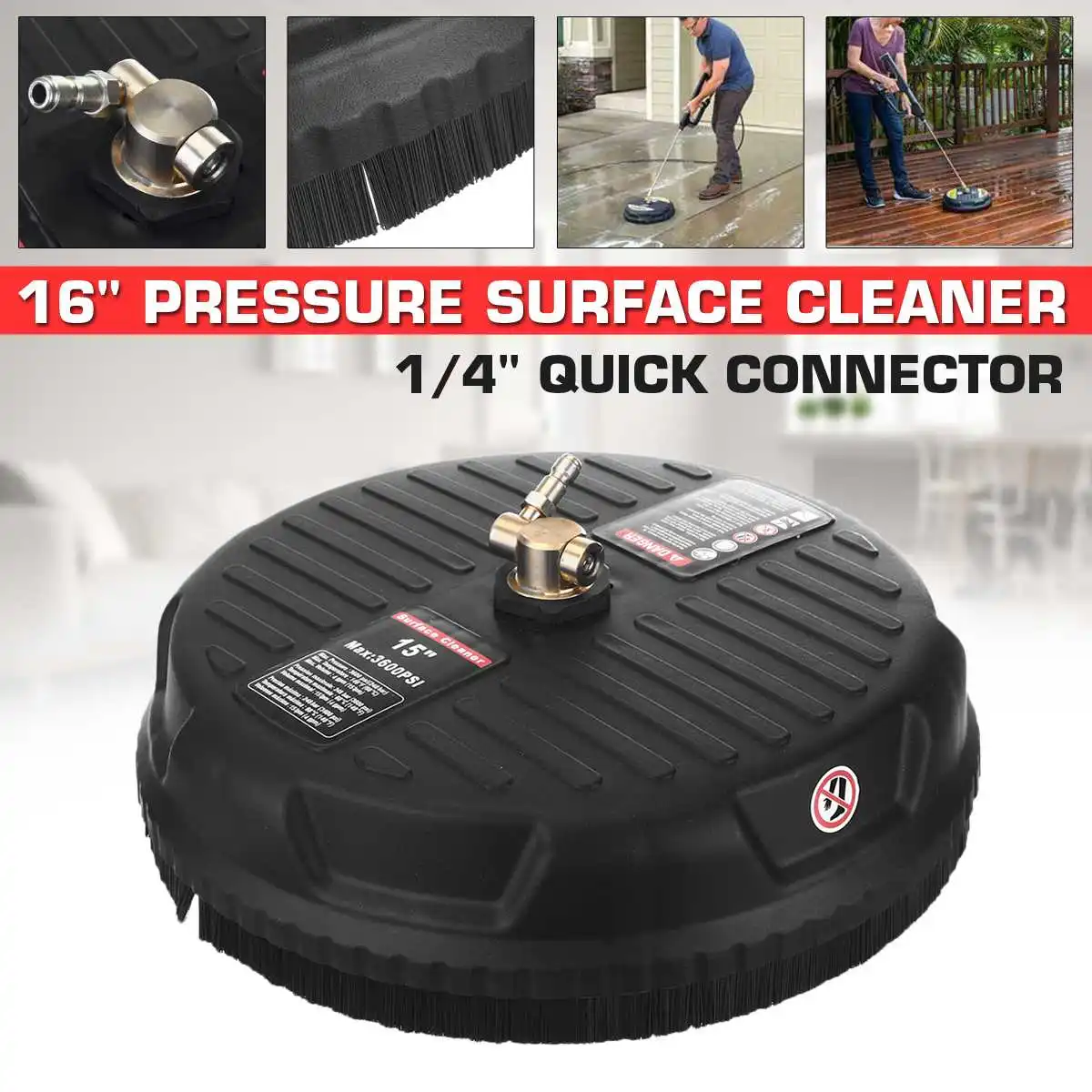 

High Pressure Cleaner Round Attachment Flat Surface Cleaner Power Washer Gas Pressure Washer + 1/4" Quick Connector Adapters