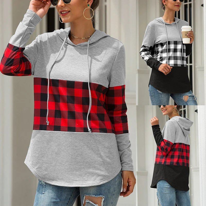 Модные осенние толстовки клетчатая толстовка с капюшоном Лоскутные хлопковые