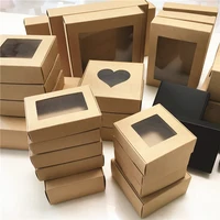 50pcs paper wedding favor gift box kraft paper cookies candy pvc windows boxes birthday party supply accessories packaging box