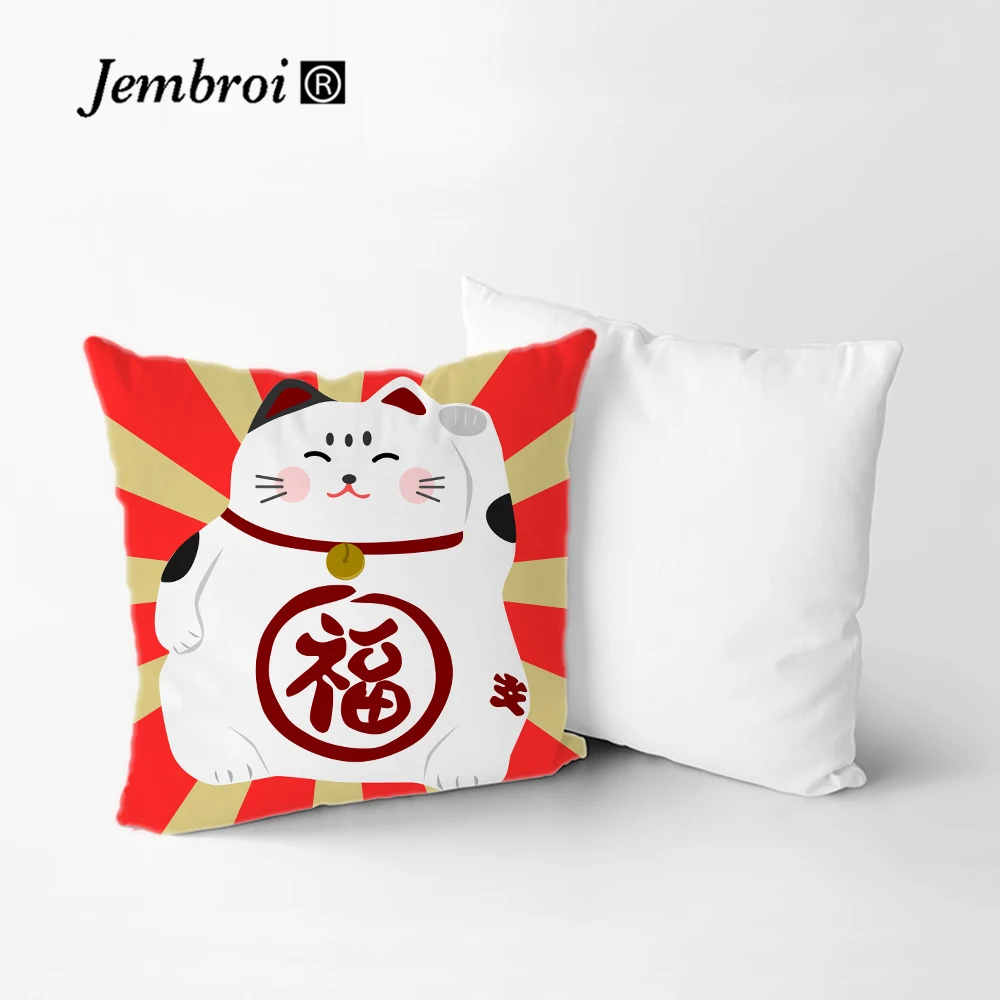 

Lucky Cat Japan Cushion Cover Ethnic Vintage Yellow Blue Pink White Decorative Throw Pillows Case for Sofa Chair Kids Home Decor
