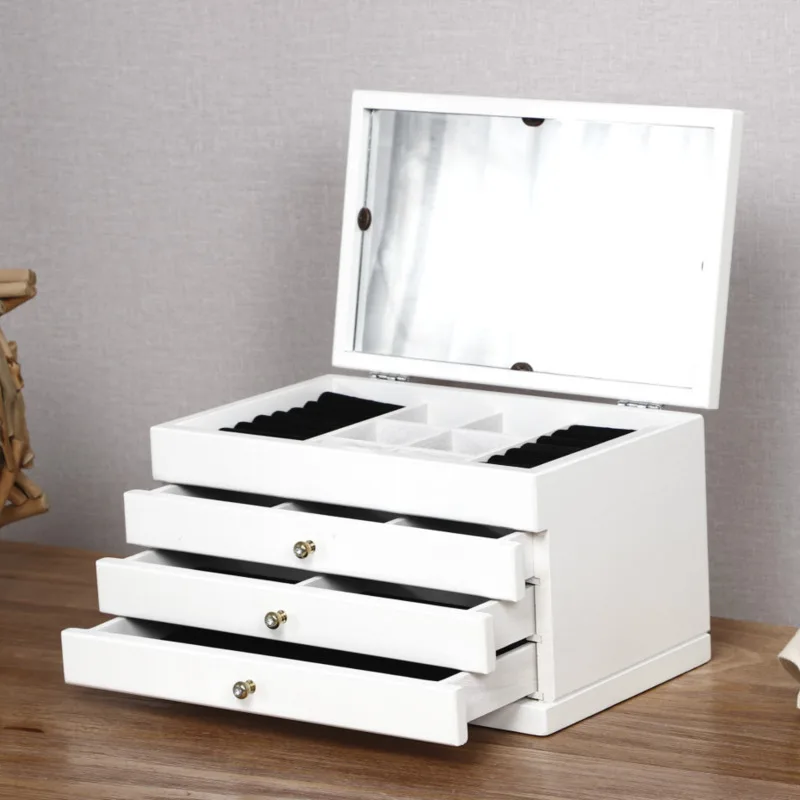 

Makeup organizer box Creativity Vintage Wood Home decor Storage box With a mirror Jewel case dressing case Cosmetic organizer