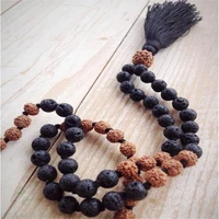 8mm natural lava bodhi black 108 beads tassels necklace unisex chain spirituality healing sutra gemstone meditation yoga chakas