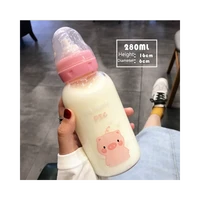 pig glass water bottle pacifier straw cup suitable adult children milk glass bottle baby feeding bottle child gift