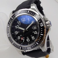 44mm japan miyota 8215 mens automatic watch lume index black face ceramic insert leather strap date window bliger brand