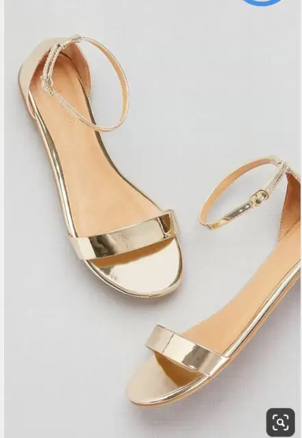 Блестящие кожаные женские сандалии с металлическим ремешком на щиколотке | Обувь