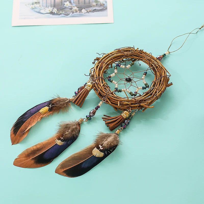 Прямая поставка маленькая лоза кулон в виде Ловца снов перо круглый Ловец сетка