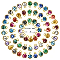 10pcs gold stainless steel crystal birthstone charms diy beads pendant round charm for jewelry necklace bracelet earring making