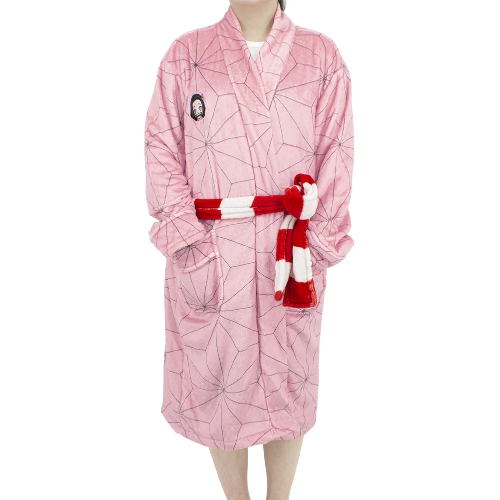 

Anime Demon Slayer Kamado Nezuko Cosplay Flannel Bathrobe Sleepwear Warm Pattern Plush Robe Men Women Pajamas Costume