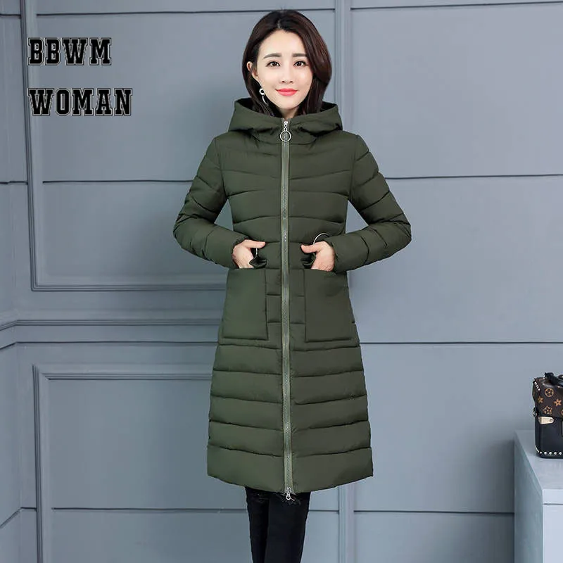 Зимнее пальто из матовой ткани 2018 женские длинные корейские хлопковые парки
