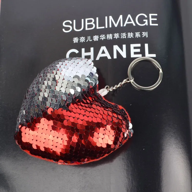 Материал с пайетками Персиковое сердце дизайн русалка хлопок брелок сумка кулон