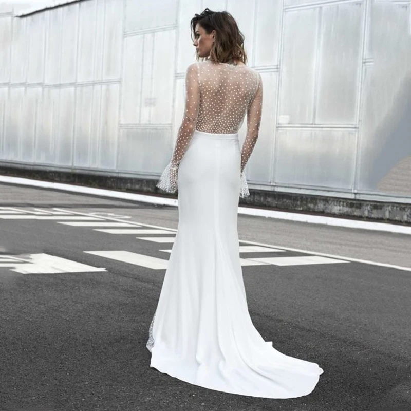 Соблазнительные белые модные платья с V-образным вырезом и длинным рукавом