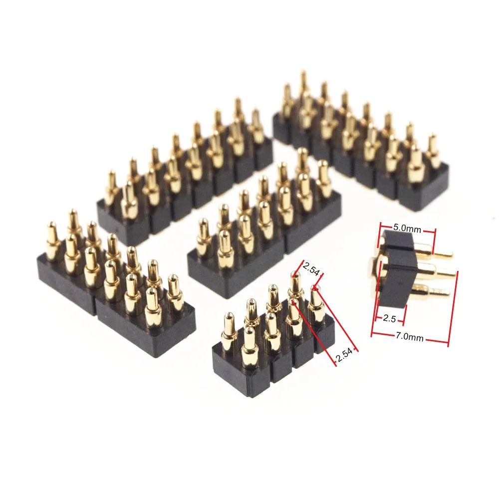 

2 pcs Spring Loaded Pogo Pin Connector 4 6 8 10 12 14 16 20 Position Dual Row Surface Mount SMT Height 7.0mm Pitch 2.54 mm Grid