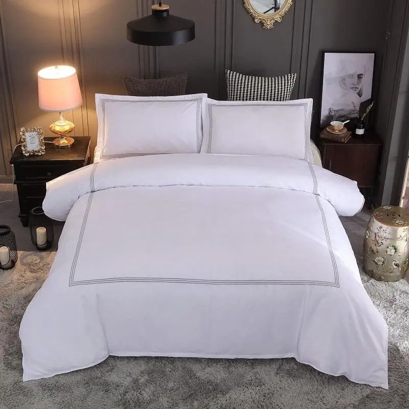 

Комплект постельного белья с вышивкой белого цвета, Комплект постельного белья 40 размеров Queen/King, пододеяльник для отеля, наволочки, 3 шт.